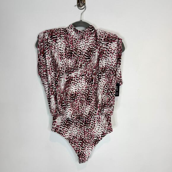 NWT EXPRESS mock neck bodysuit open back shoulder pads animal print 3157 - Picture 1 of 7